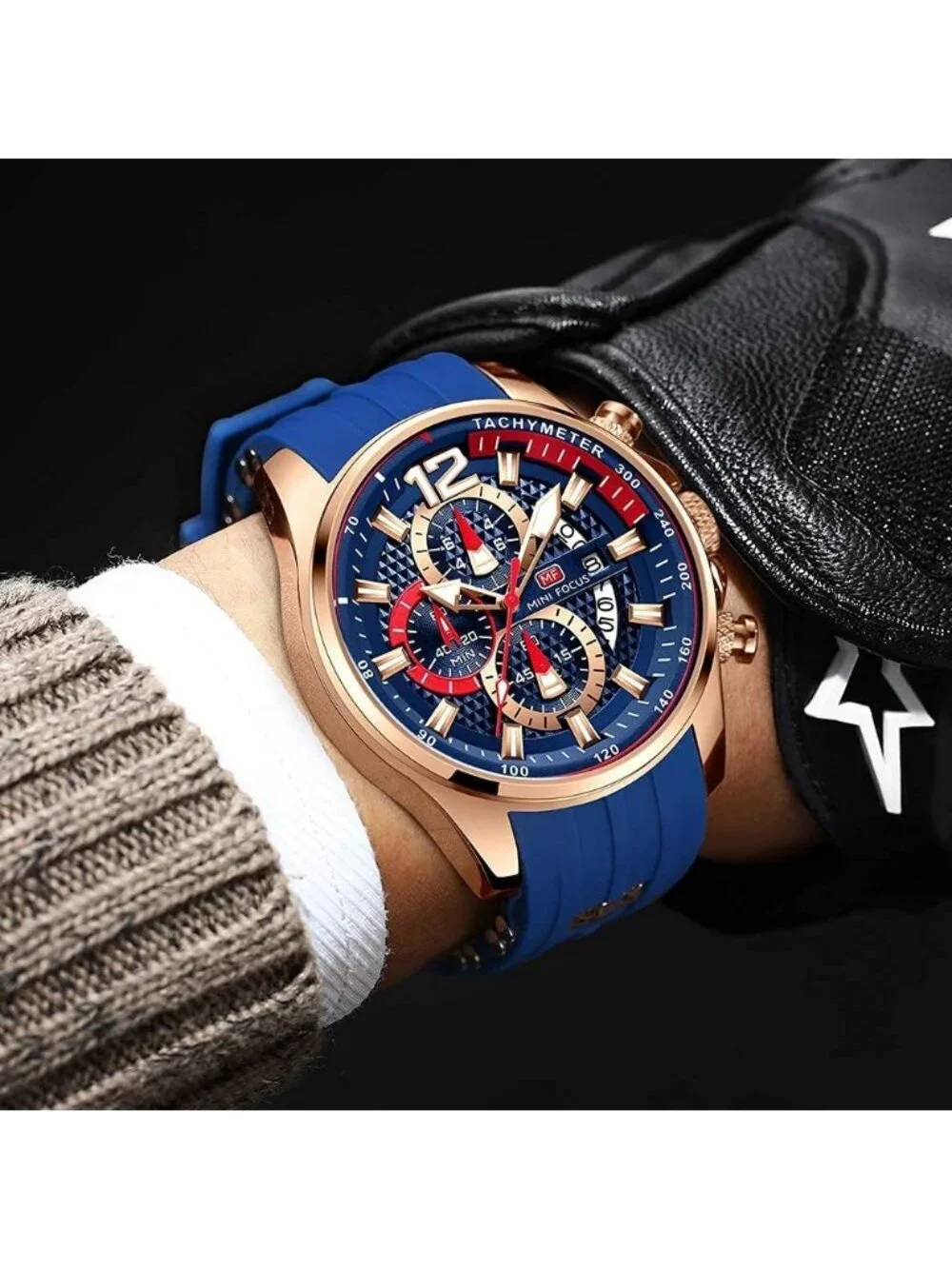 Mens Blue Silicon Band Analog Quartz Chronograph Waterproof Luminous Wrist Watch